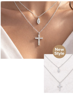 Cadena con cruz y dije de strass Silver