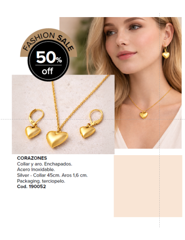 Collar con Dije y Aros Corazones Gold