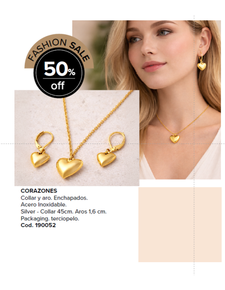 Collar con Dije y Aros Corazones Gold