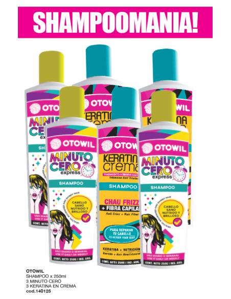 Kit shampoo 250 ml c/u - Keratina Crema x3 + MinutoCero x 3
