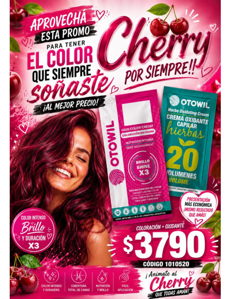 SET CHERRY Crema Colorante Capilar 5.20 Borravino Uva + Oxidante 20 Vol. Sobre x50gr c/u